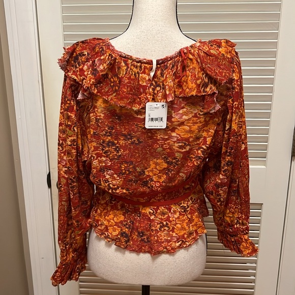 Free People Rudi Ruffle Top in Cherry Combo, Size Small - Picture 15 of 17
